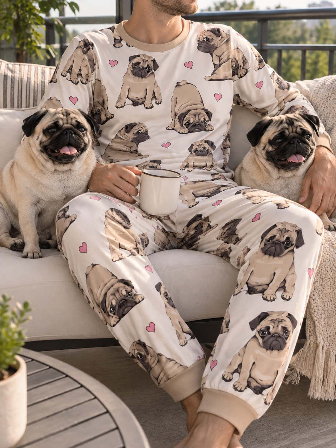 Pug Love Hearts Bamboo Men's Pajama Set