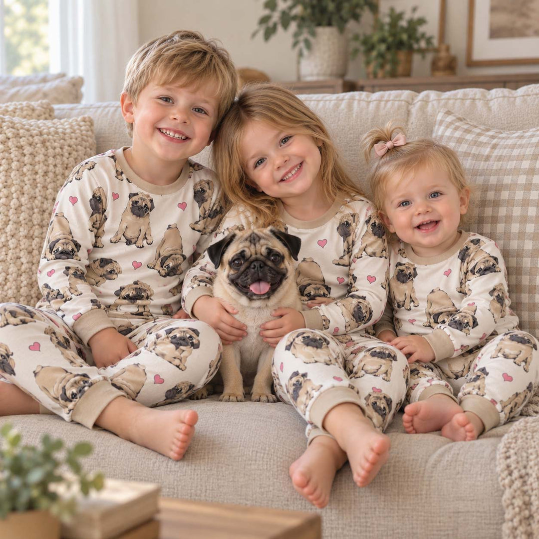 Pug Love Hearts Bamboo Two Piece Long Sleeve Pajama Set
