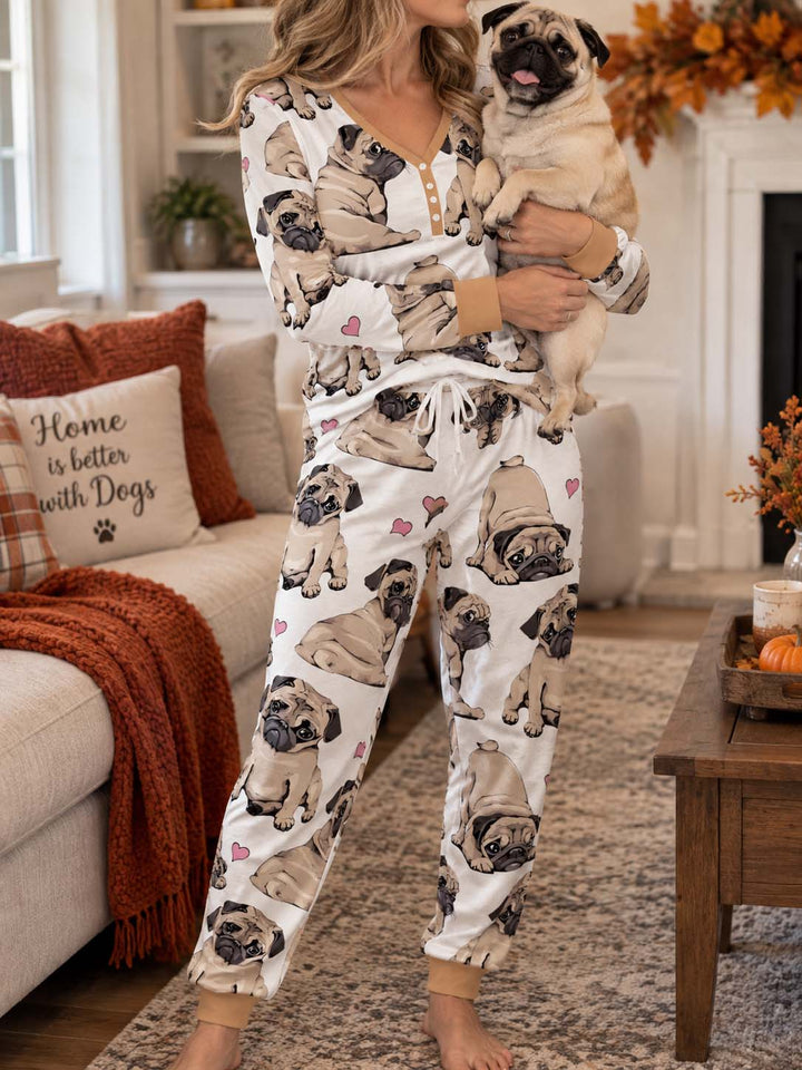 Pug Love Hearts Bamboo Women Pajama Set
