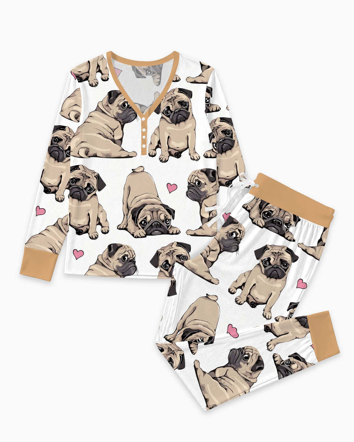 Pug Love Hearts Bamboo Women Pajama Set