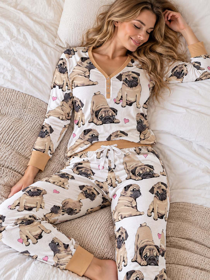 Pug Love Hearts Bamboo Women Pajama Set