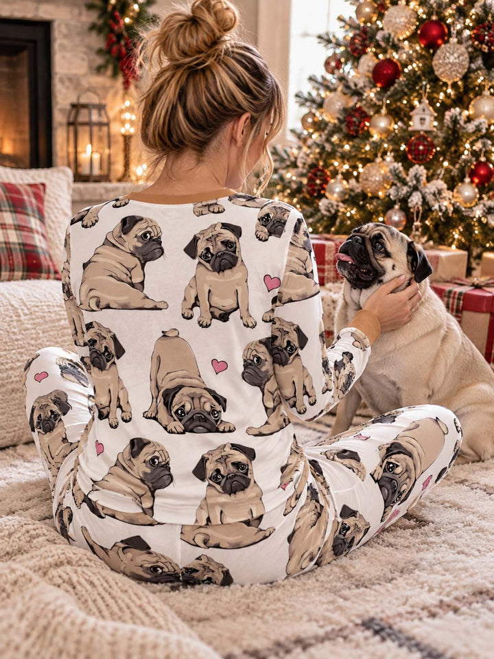 Pug Love Hearts Bamboo Women Pajama Set