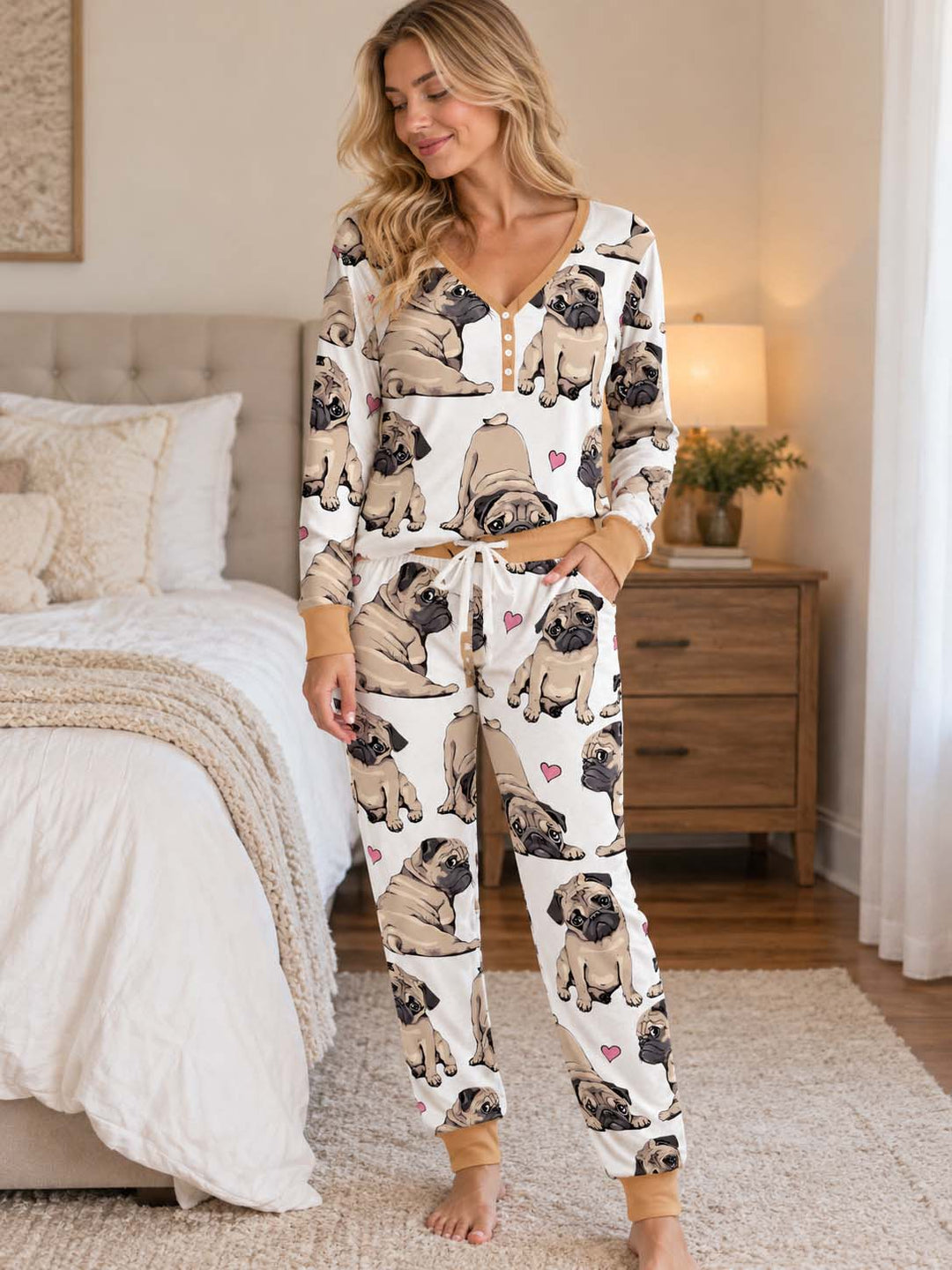Pug Love Hearts Bamboo Women Pajama Set