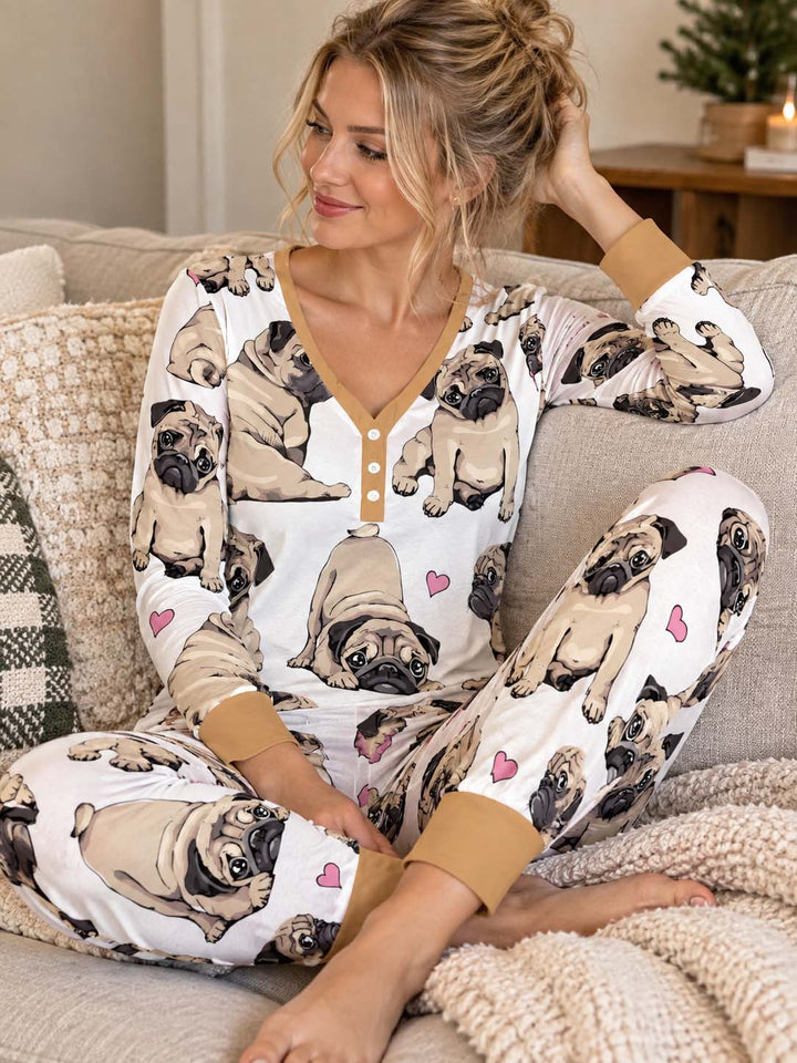 Pug Love Hearts Bamboo Women Pajama Set