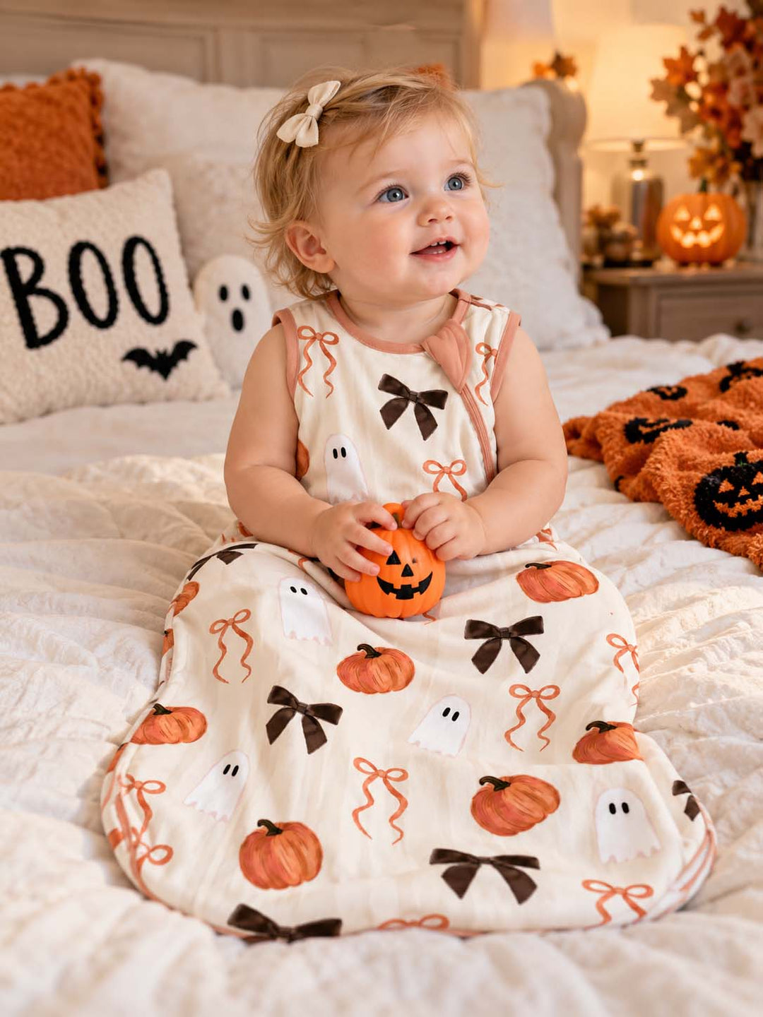 Pumpkin Ghost Bow Halloween Bamboo Sleep Bag