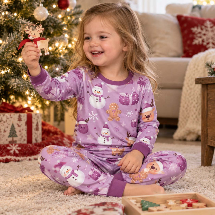Purple Christmas Wonderland Bamboo Two Piece Long Sleeve Pajama Set