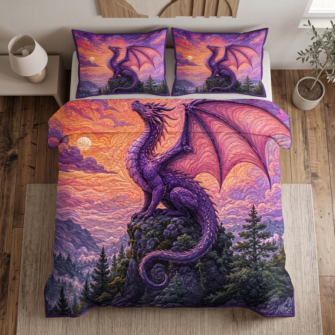 Purple Dragon Sunset Mountain Bamboo Quilt Bedding Set