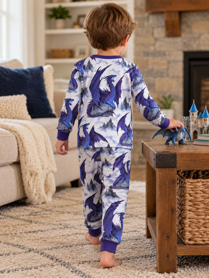 Purple Fire Dragon Bamboo Two Piece Long Sleeve Pajama Set