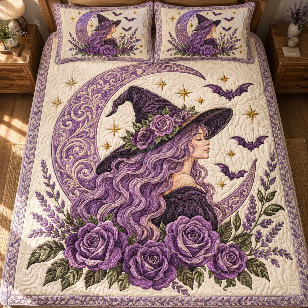 Purple Moon Witch Bamboo Quilt Bedding Set