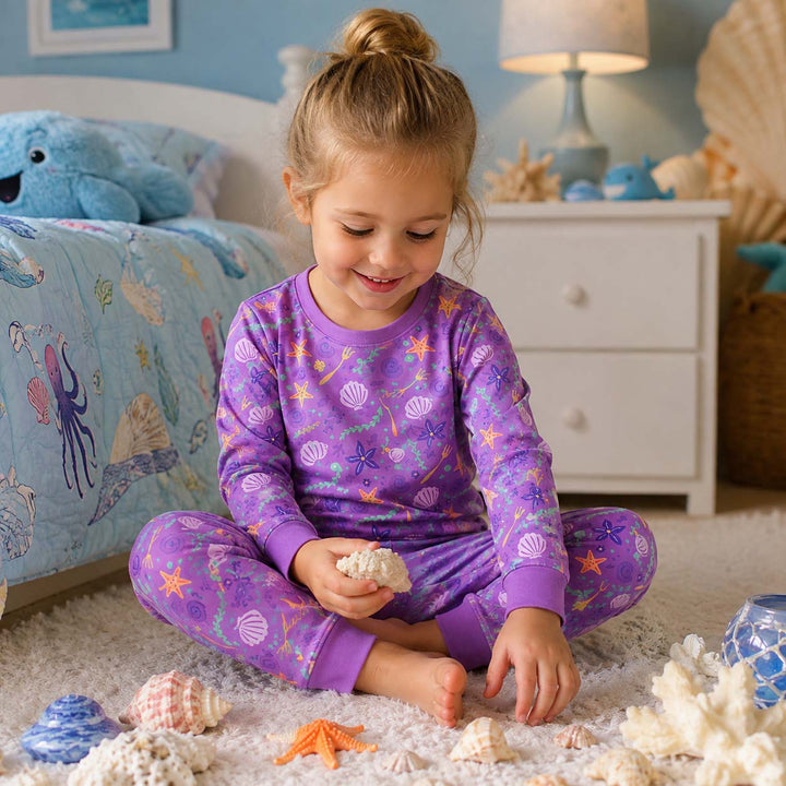 Purple Seaside Treasures Bamboo Two Piece Long Sleeve Pajama Set