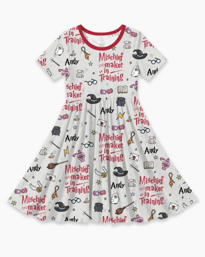 Custom Name Mischief Maker In Training Bamboo Twirl Dress