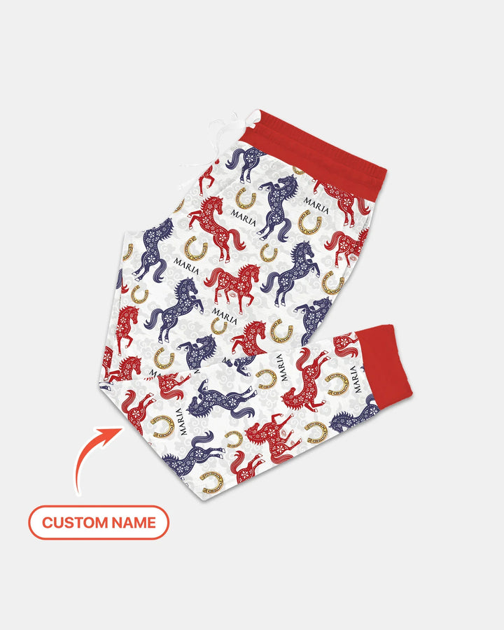 Custom Name Chinoiserie Horses Bamboo Women Pajama Set