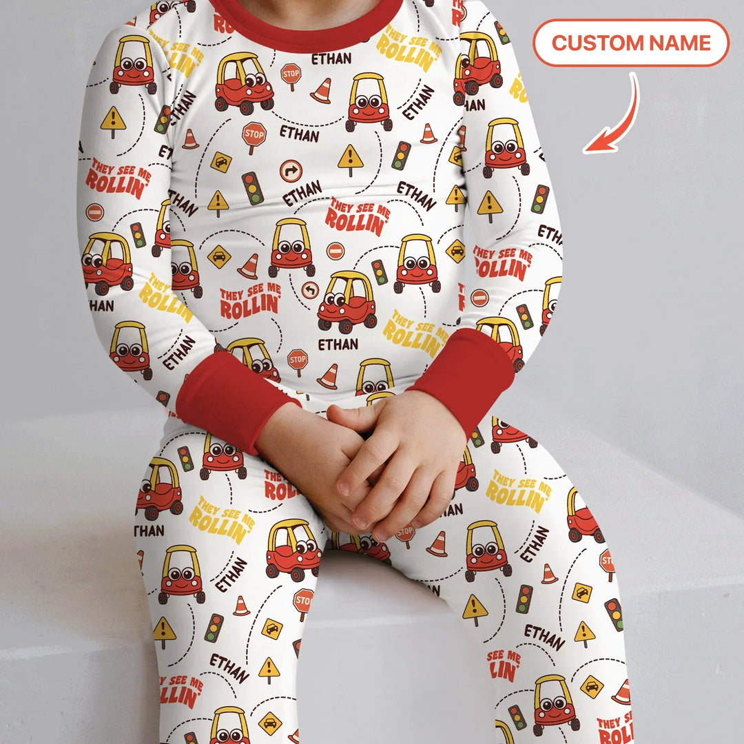 Custom Name They See Me Roliin' Two Piece Long Sleeve Pajama Set , Custom Name They See Me Roliin' Two Piece Long Sleeve Pajama Set - 12-18M
