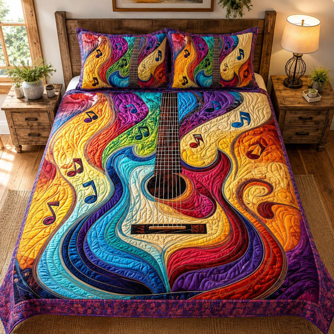 Rainbow Guitar Melody Bamboo Quilt Bedding Set