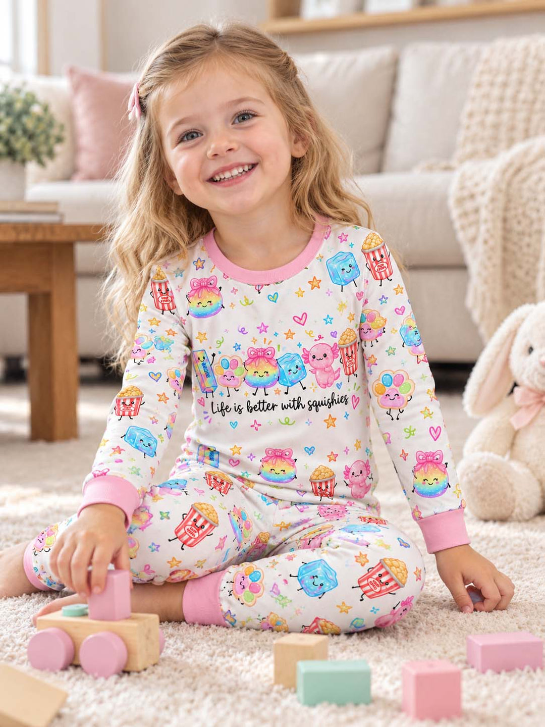 Rainbow Squishy Friends Bamboo Two Piece Long Sleeve Pajama Set