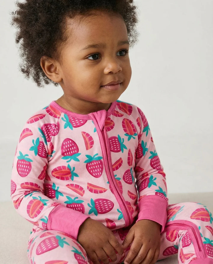 Sweet Strawberries Bamboo Convertible Zippered Romper