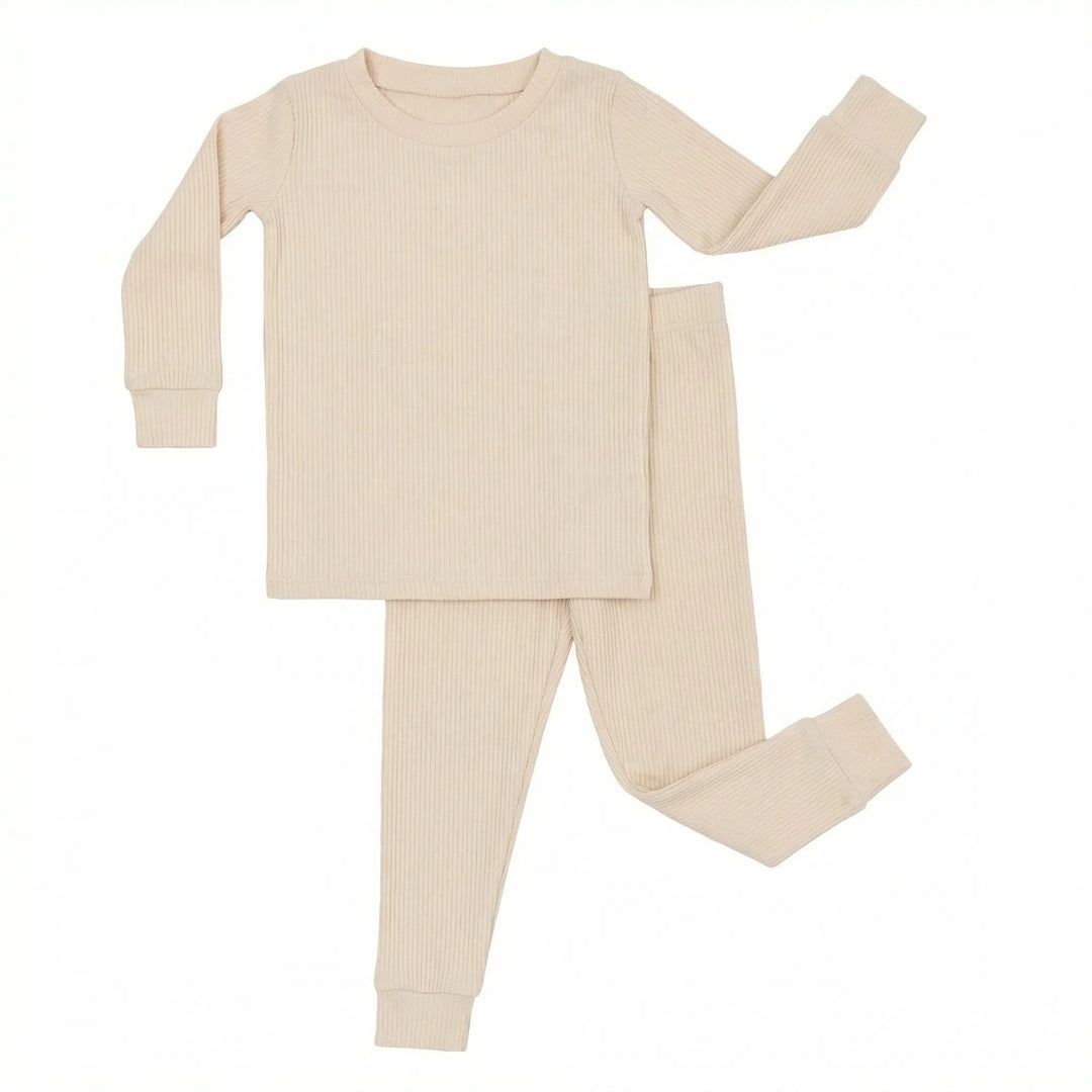 Bisque Ribbed Bamboo Two Piece Long Sleeve Pajama Set