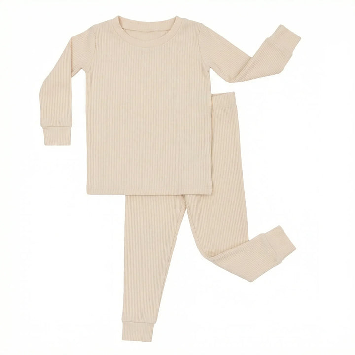 Bisque Ribbed Bamboo Two Piece Long Sleeve Pajama Set