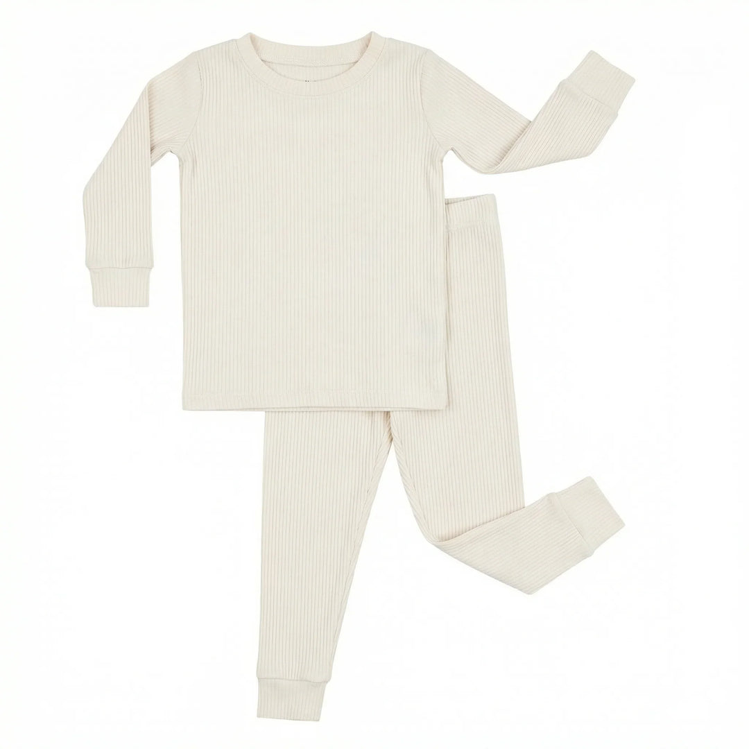 Oat Ribbed Bamboo Two Piece Long Sleeve Pajama Set