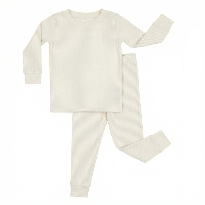 Oat Ribbed Bamboo Two Piece Long Sleeve Pajama Set
