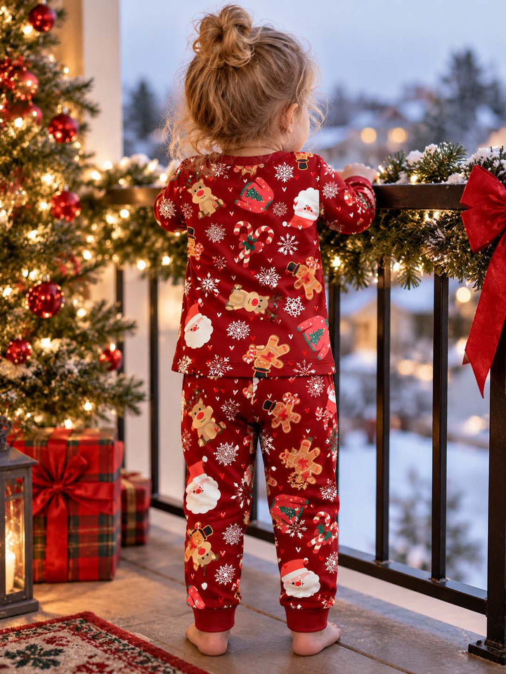Red Christmas Holiday Pattern Bamboo Two Piece Long Sleeve Pajama Set
