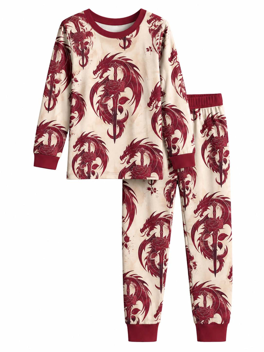 Red Dragon Rose Bamboo Two Piece Long Sleeve Pajama Set