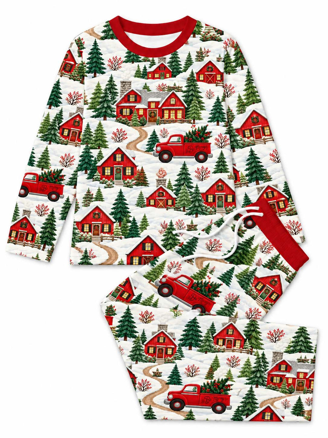Red Truck Christmas Village Bamboo Men's Pajama Set