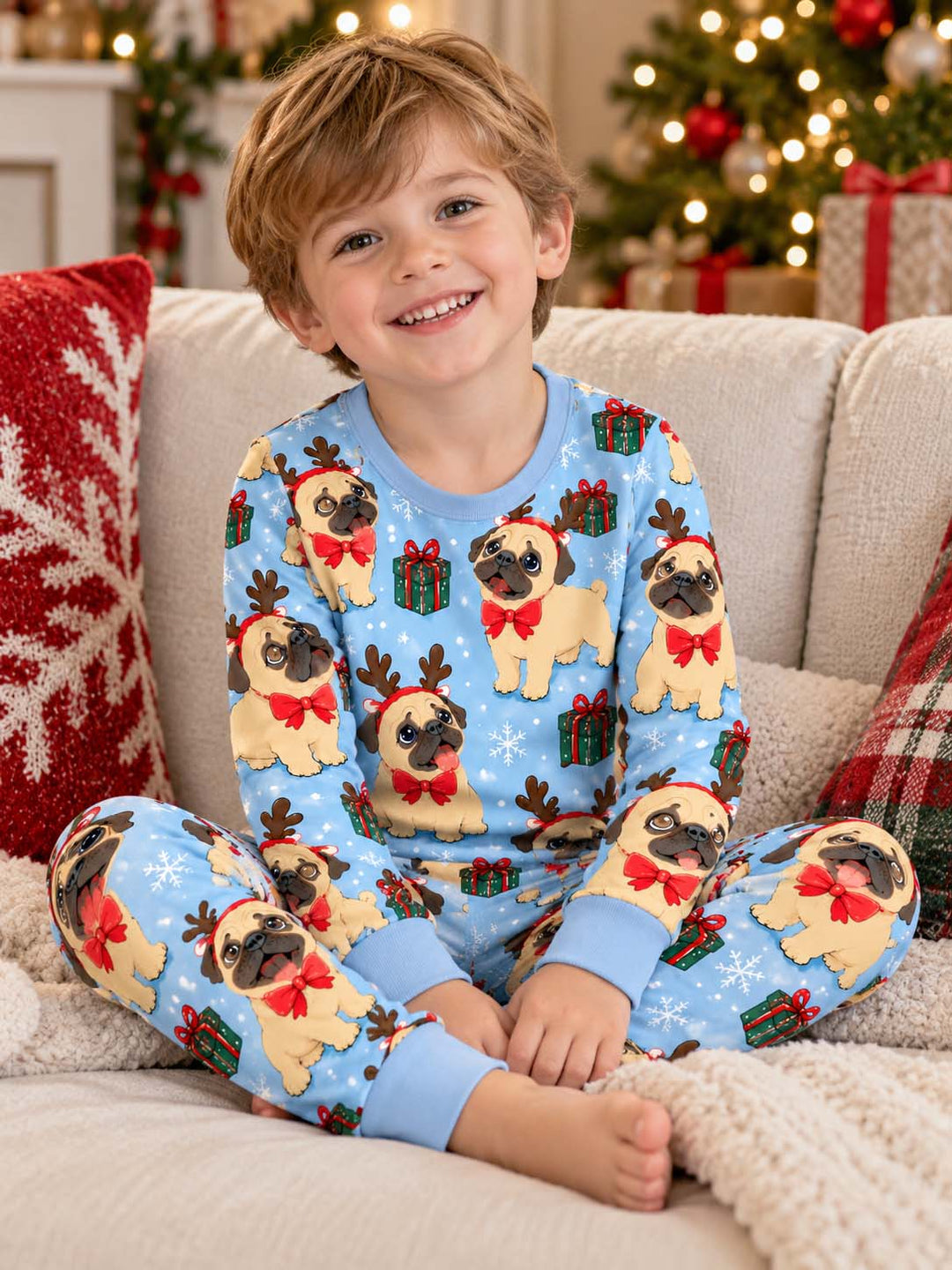 Reindeer Pug Christmas Bamboo Two Piece Long Sleeve Pajama Set