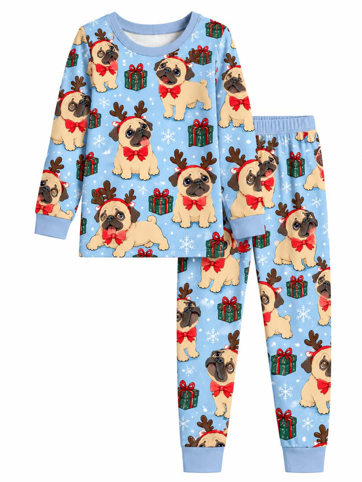 Reindeer Pug Christmas Bamboo Two Piece Long Sleeve Pajama Set