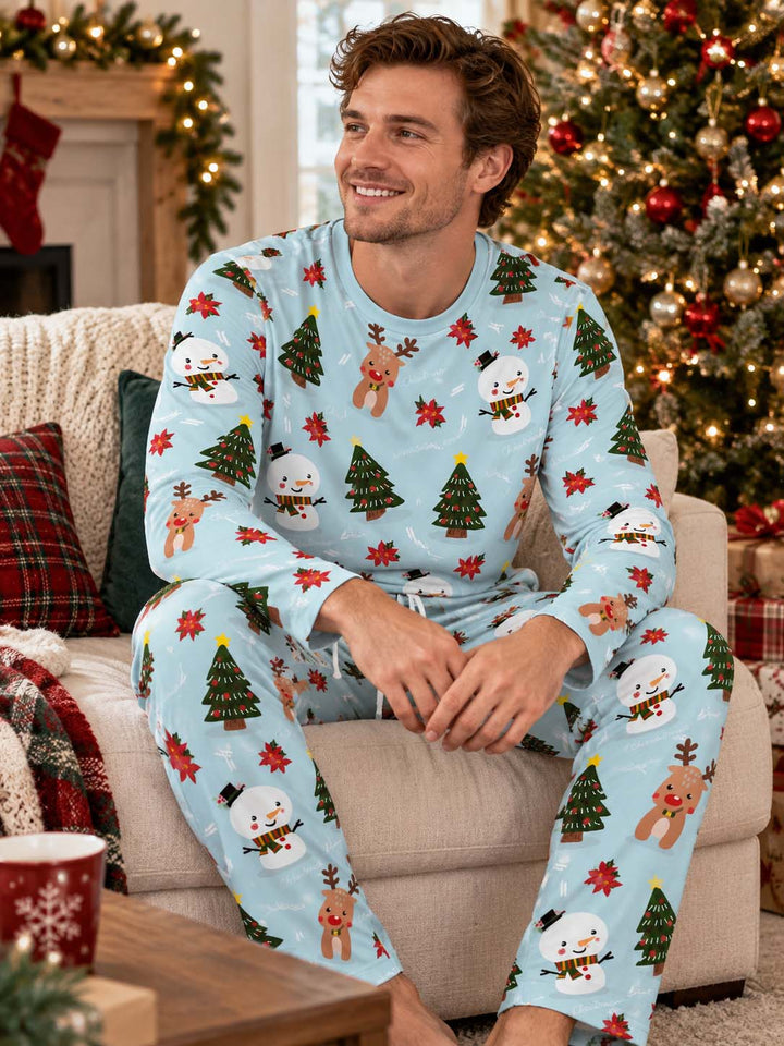 Reindeer Snowman Christmas Bamboo Men's Pajama Set