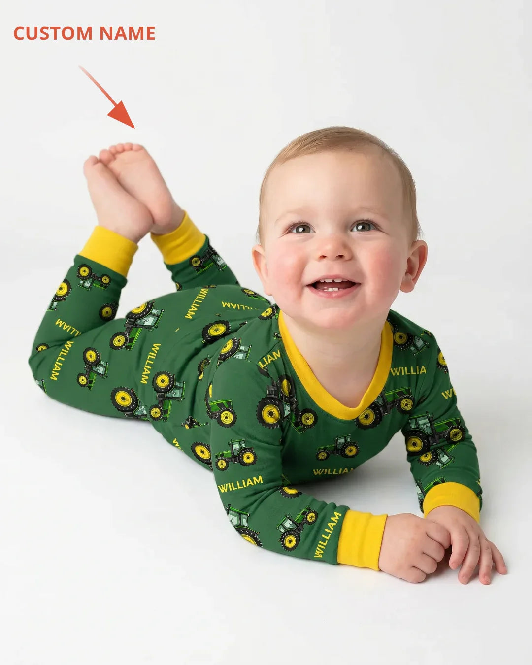 Custom Name Green Tractors Matching Daddy & Me Bamboo Two Piece Long Sleeve Pajama Set
