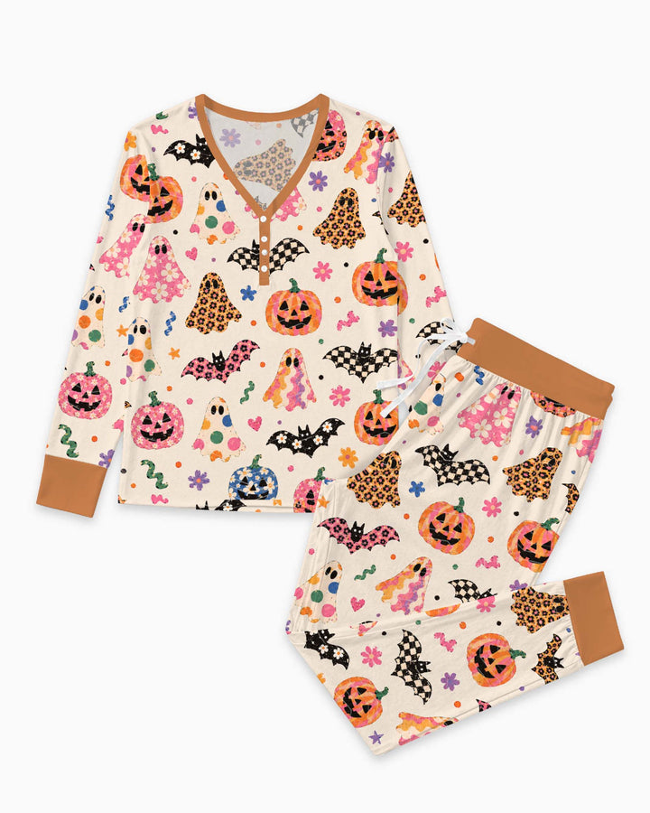 Retro Floral Halloween Bamboo Women Pajama Set