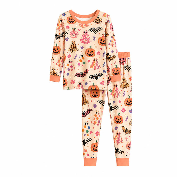Retro Floral Halloween Bamboo Two Piece Long Sleeve Pajama Set