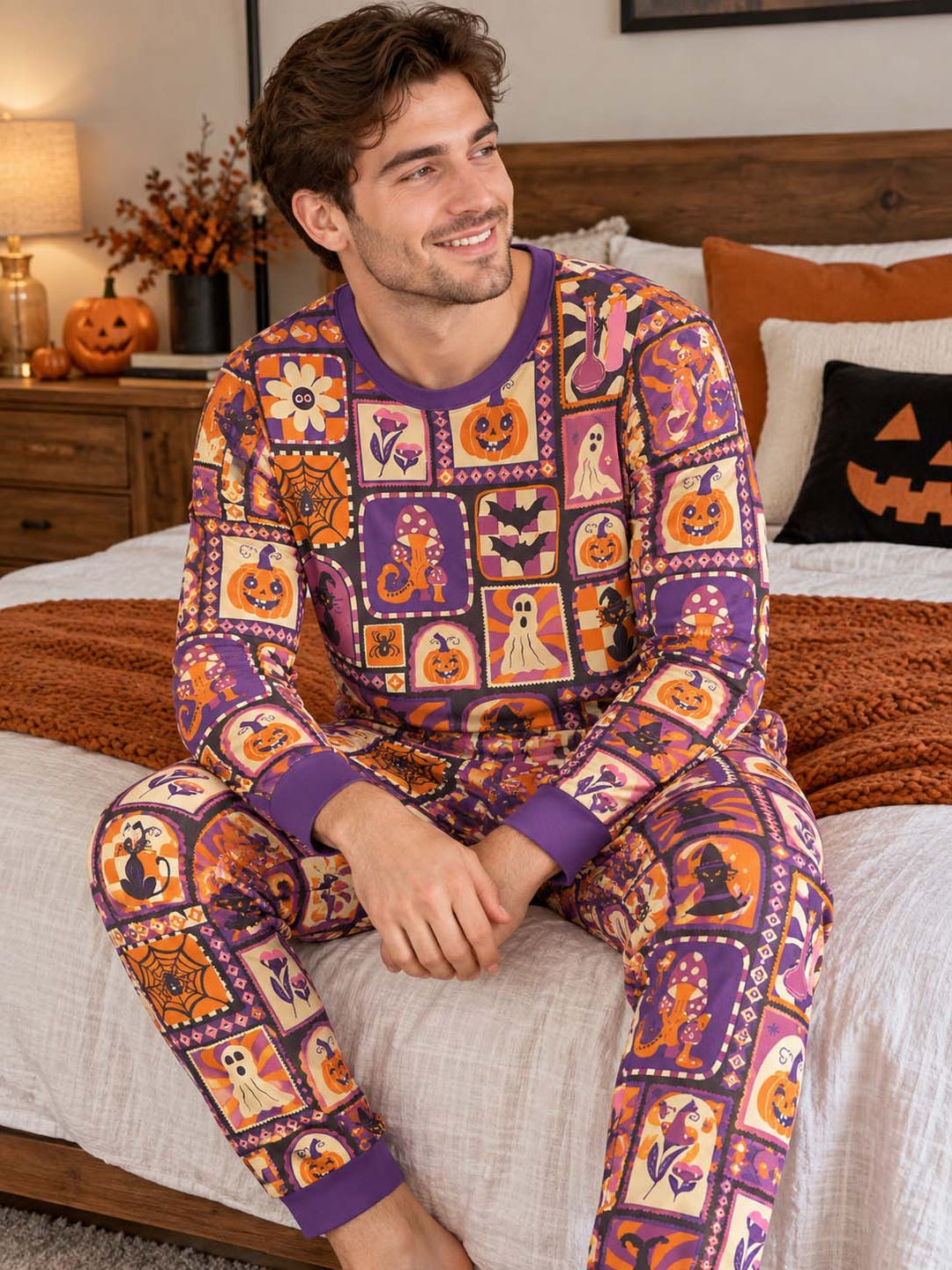 Retro Halloween Collage Bamboo Men's Pajama Set
