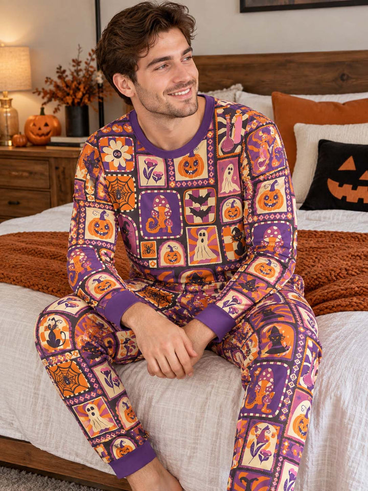 Retro Halloween Collage Bamboo Men's Pajama Set