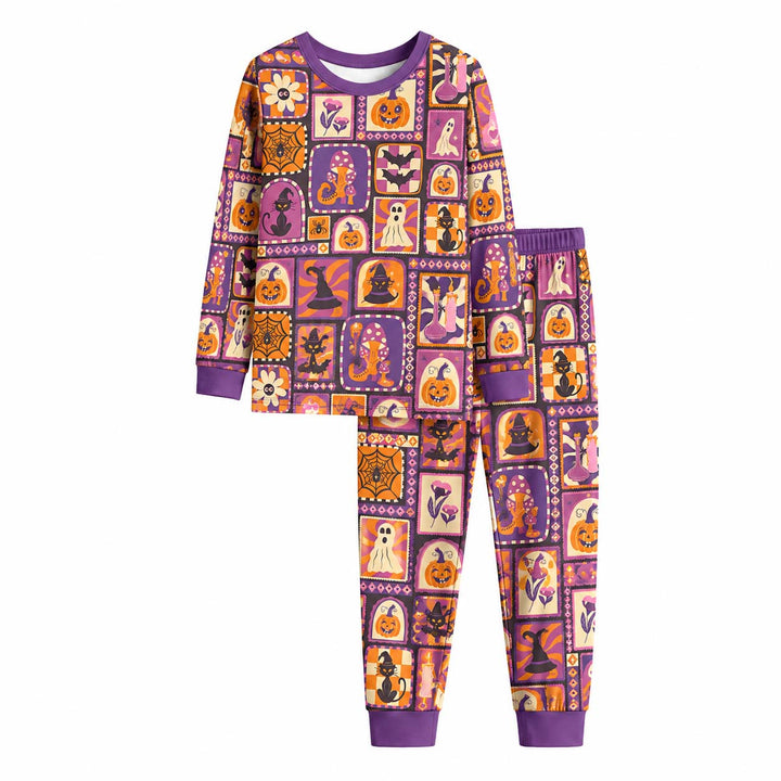 Retro Halloween Collage Bamboo Two Piece Long Sleeve Pajama Set