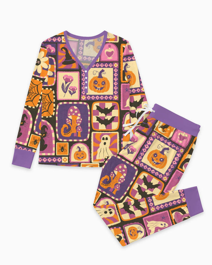 Retro Halloween Collage Bamboo Women Pajama Set