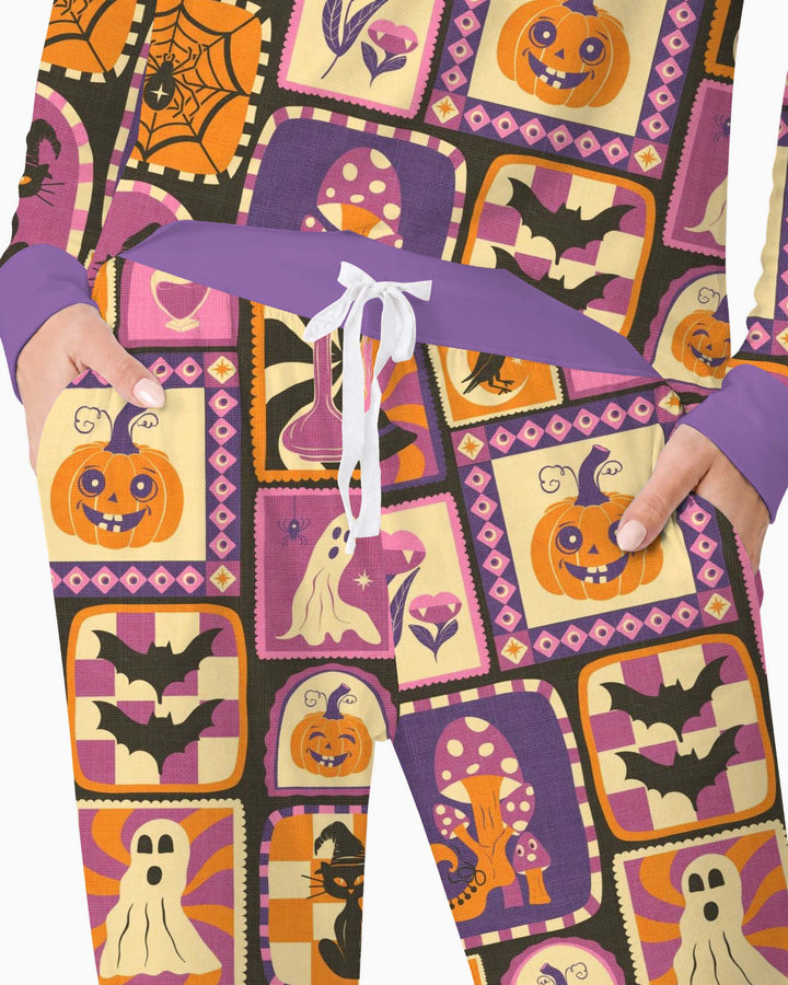 Retro Halloween Collage Bamboo Women Pajama Set