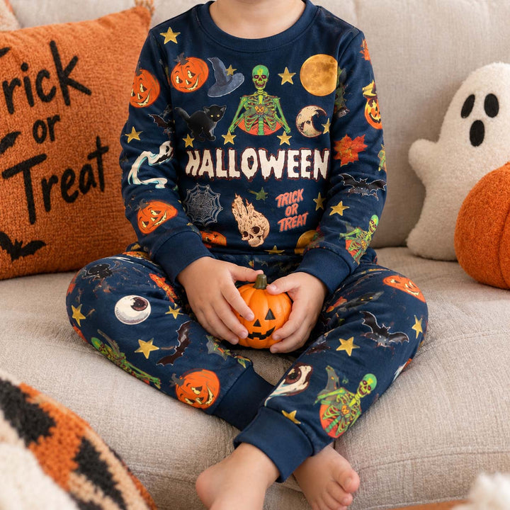 Retro Halloween Night Pattern Bamboo Two Piece Long Sleeve Pajama Set