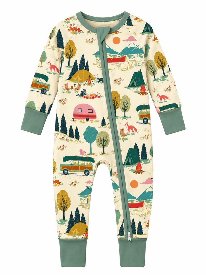 Retro Mountain Camping Pattern Bamboo Convertible Zippy
