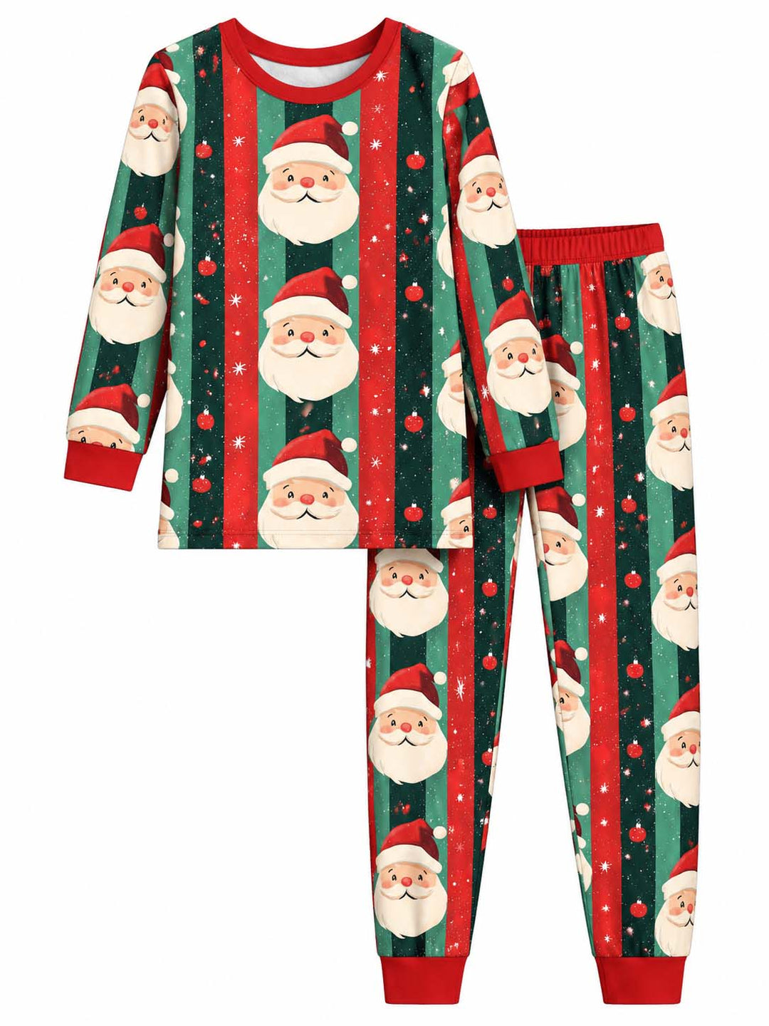 Retro Santa Christmas Stripes Bamboo Two Piece Long Sleeve Pajama Set