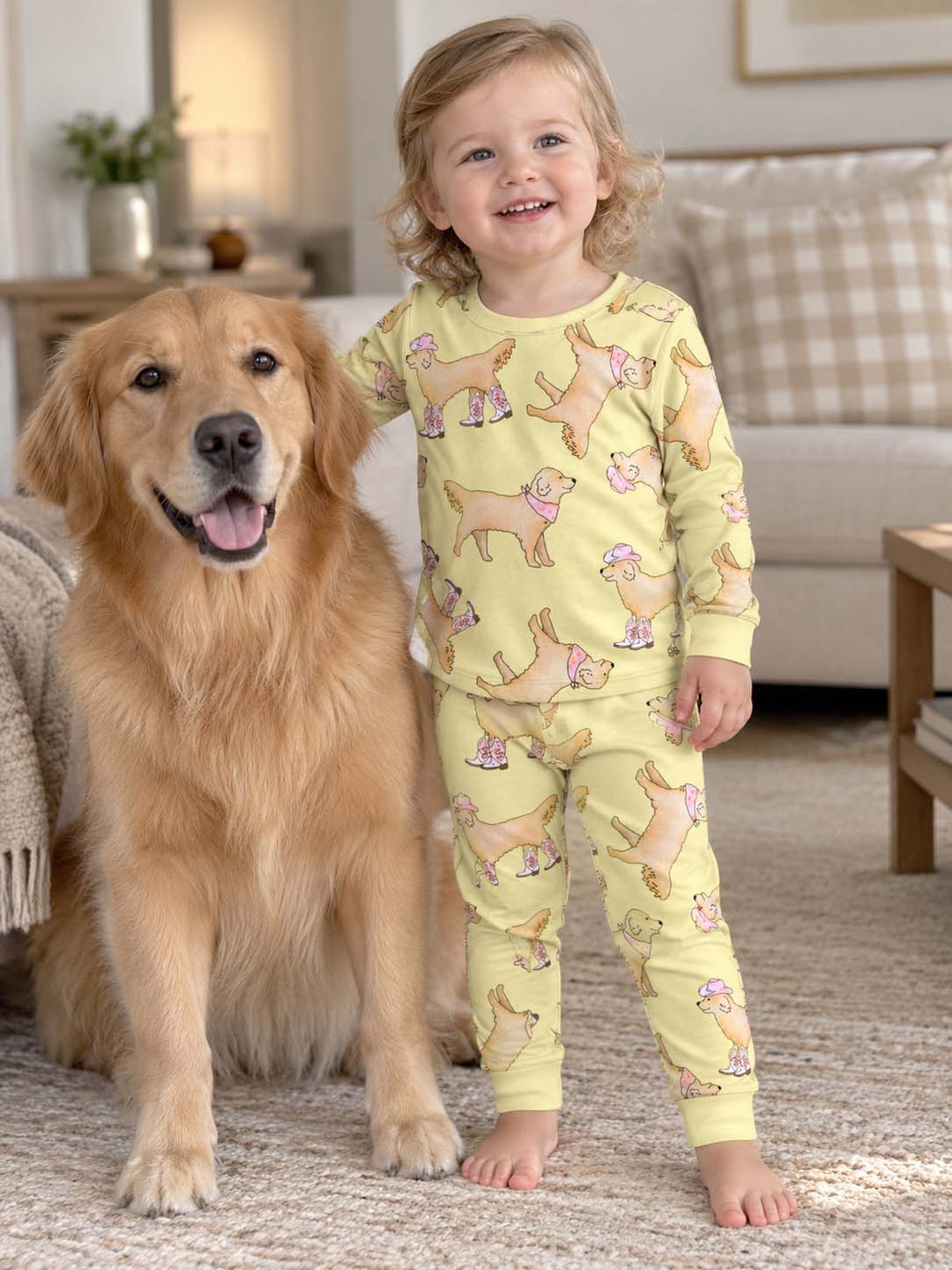 Roller Skating Golden Retrievers Bamboo Two Piece Long Sleeve Pajama Set