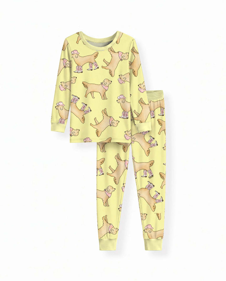 Roller Skating Golden Retrievers Bamboo Two Piece Long Sleeve Pajama Set