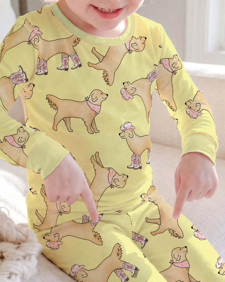 Roller Skating Golden Retrievers Bamboo Two Piece Long Sleeve Pajama Set