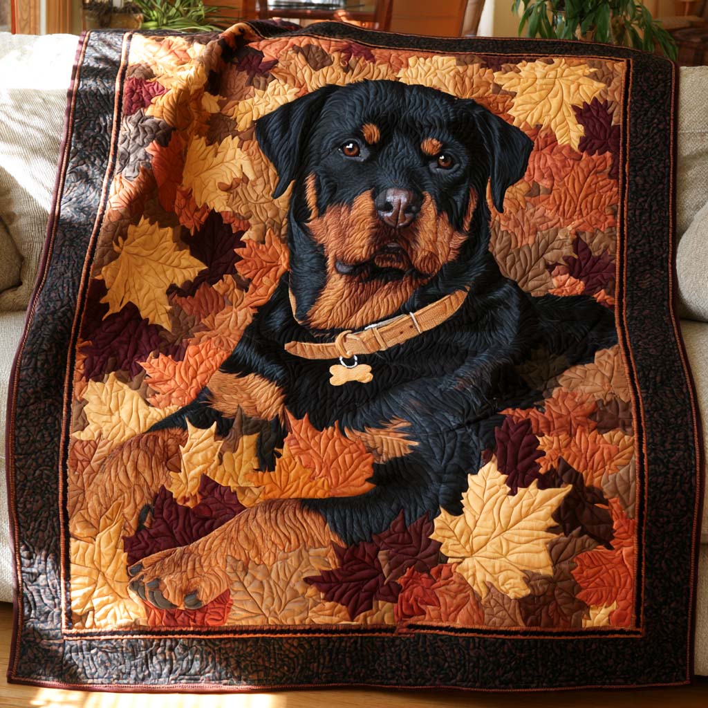 Rottweiler Autumn Comfort Bamboo Quilt Blanket