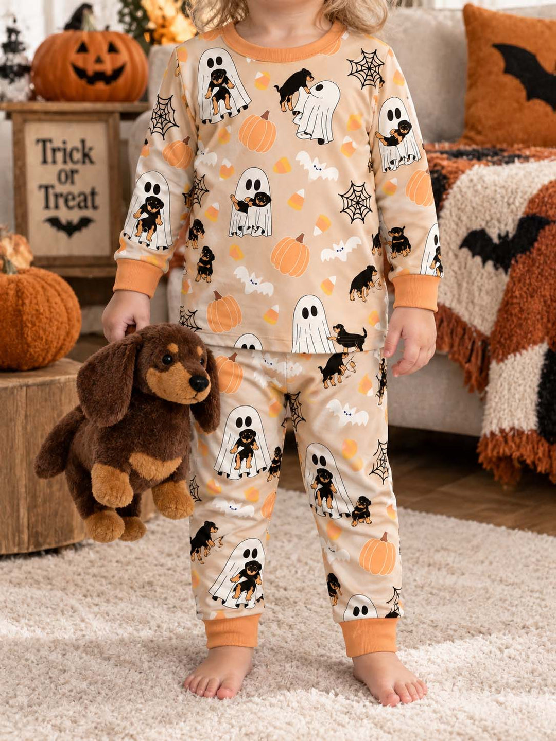 Rottweiler Ghost Halloween Bamboo Two Piece Long Sleeve Pajama Set