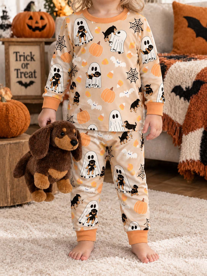 Rottweiler Ghost Halloween Bamboo Two Piece Long Sleeve Pajama Set