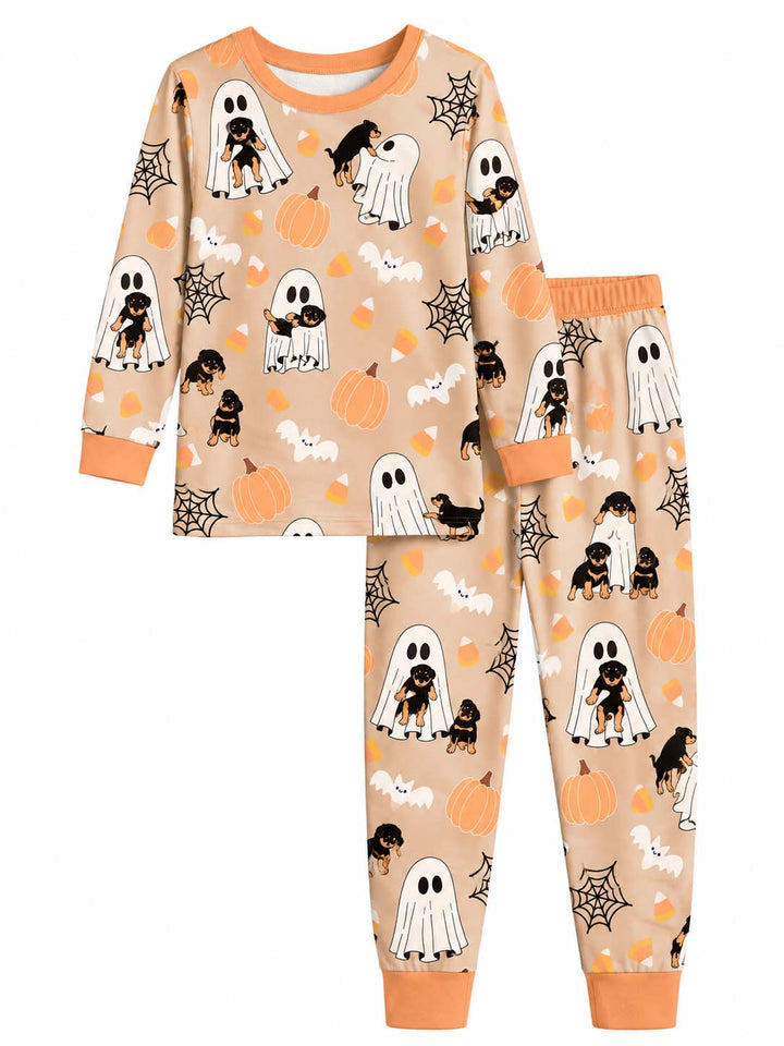 Rottweiler Ghost Halloween Bamboo Two Piece Long Sleeve Pajama Set