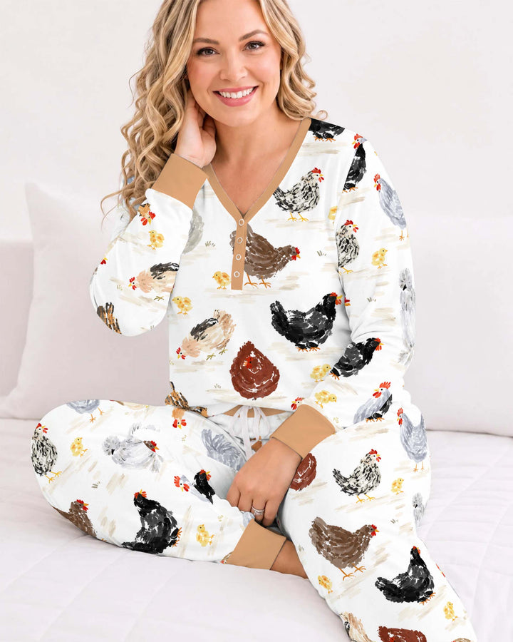 Rustic Chicken Farm Bamboo Women Pajama Set