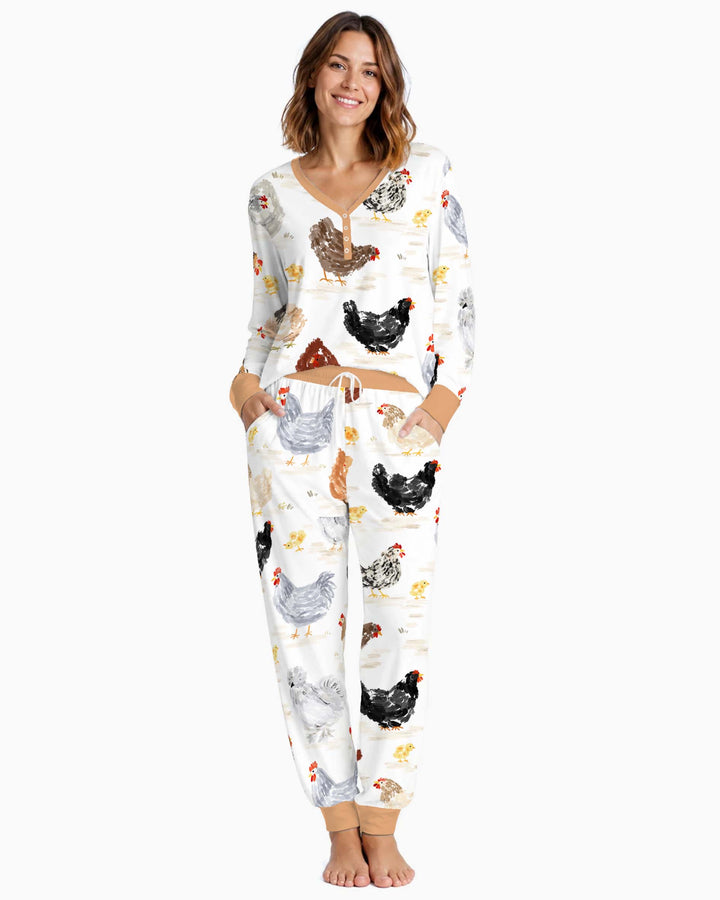 Rustic Chicken Farm Bamboo Women Pajama Set